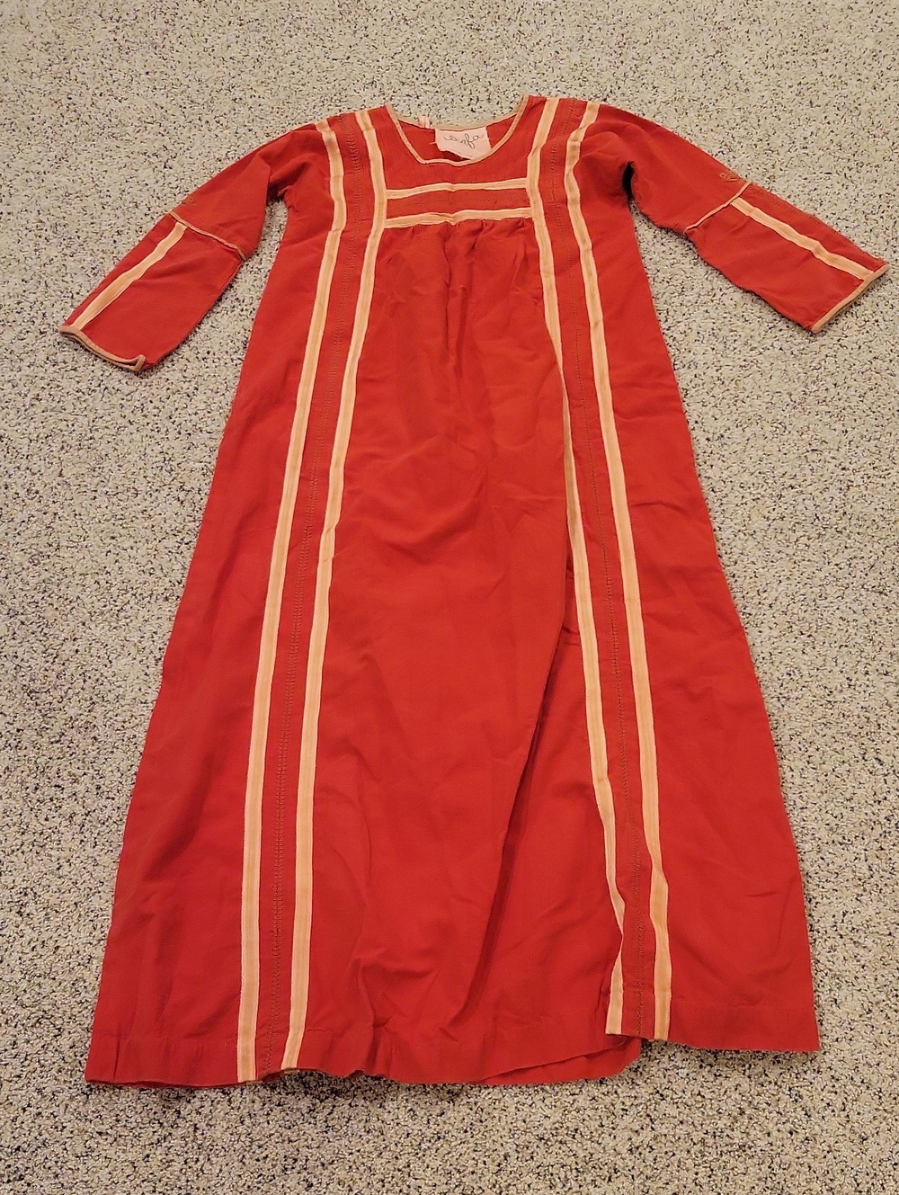 Vintage 70's Josefa Kaftan Embroidered Ribbon Maxi Dress Red Small